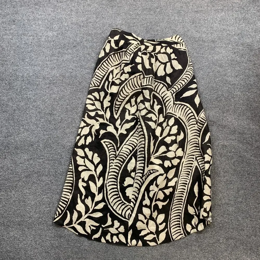Johanna Ortiz Skirt Women 6 Espresso Cream Zebra Found In India Wrap Tie Linen